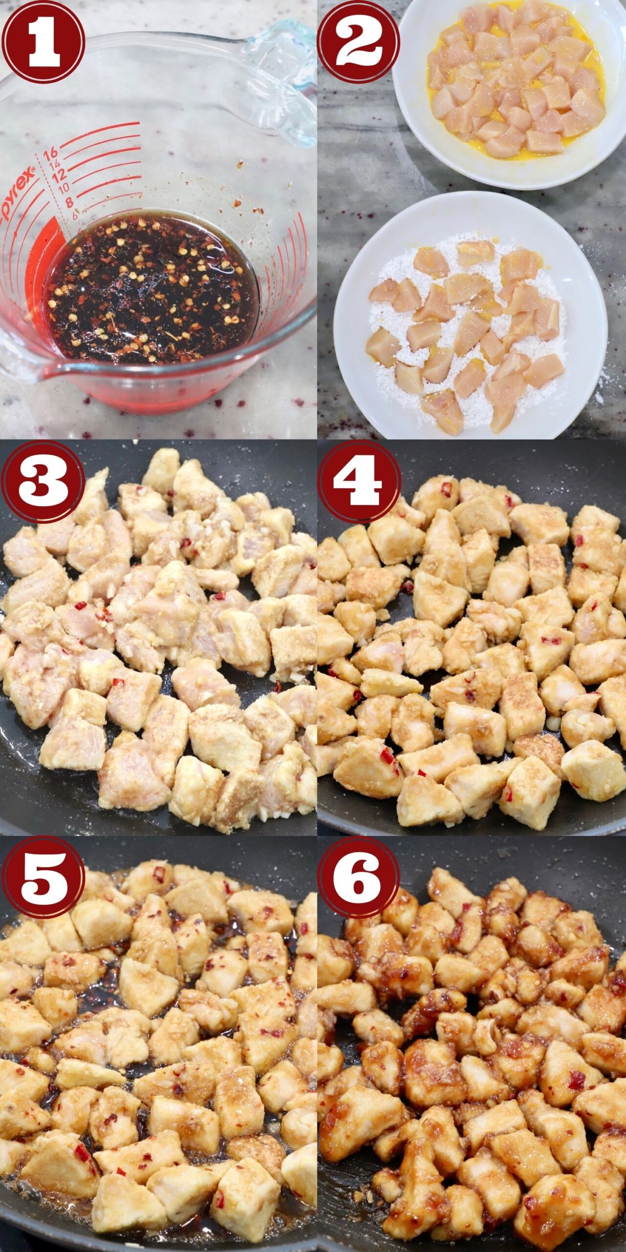 collage of images showing how to make Chinese honey chicken