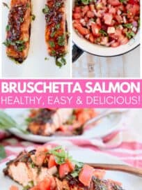 collage of images showing how to make bruschetta salmon