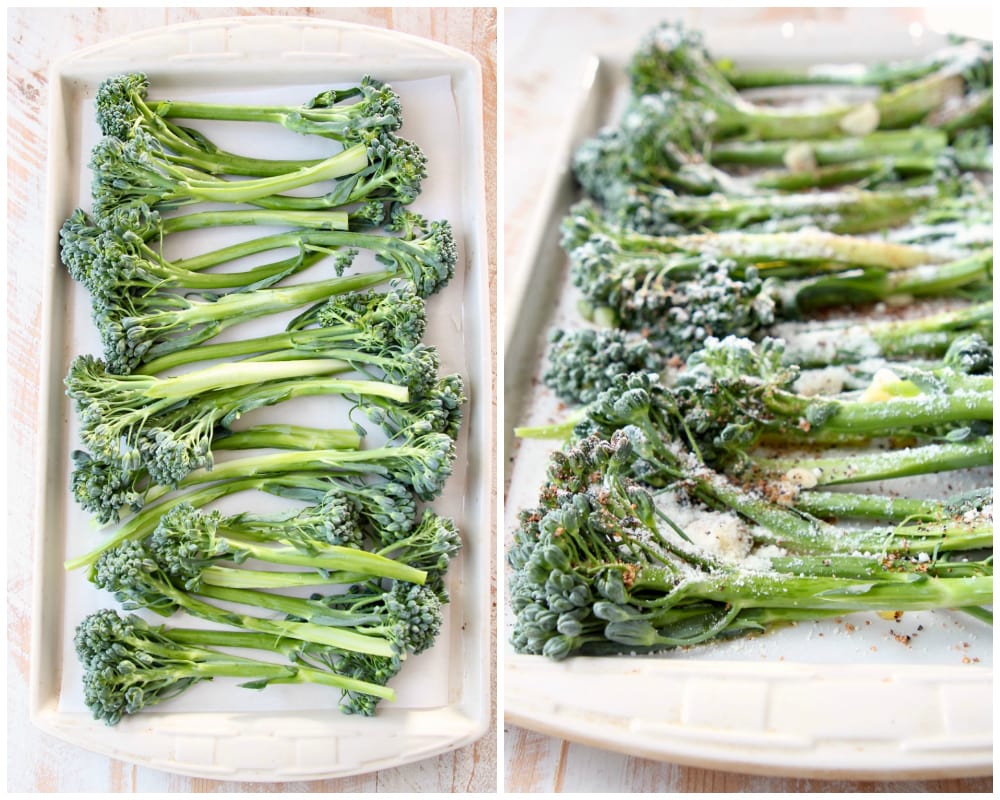Collage of roasted broccolini recipe instruction images