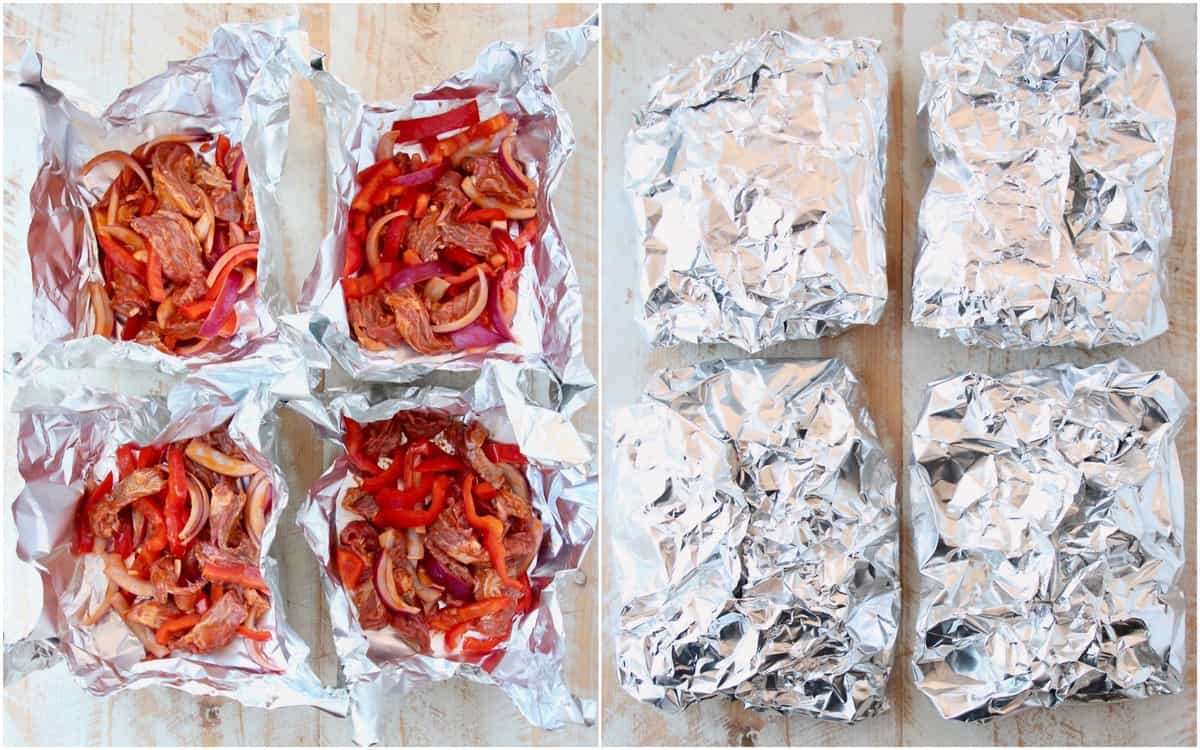 Cheesesteak foil packs recipe instructional images