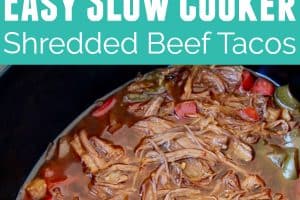 Shredded beef in crock pot and in tacos