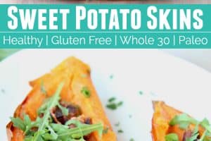 Sweet potato skins filled with arugula and bacon