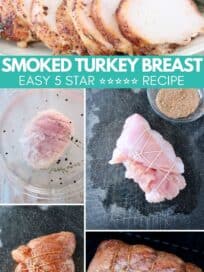 collage of images showing how to make a brined and smoked turkey breast