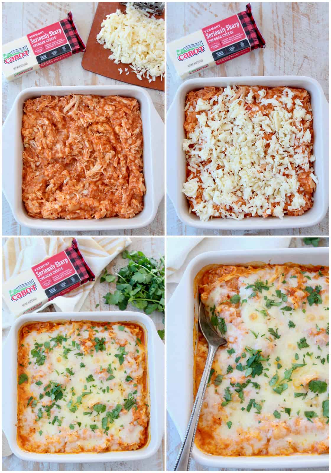 Collage of images of a buffalo chicken cauliflower casserole