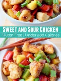 sweet and sour chicken with peppers and pineapple in bowl