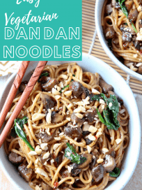 Image of dan dan noodles in bowl with text overlay