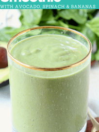 Image of green smoothie in glass with text overlay