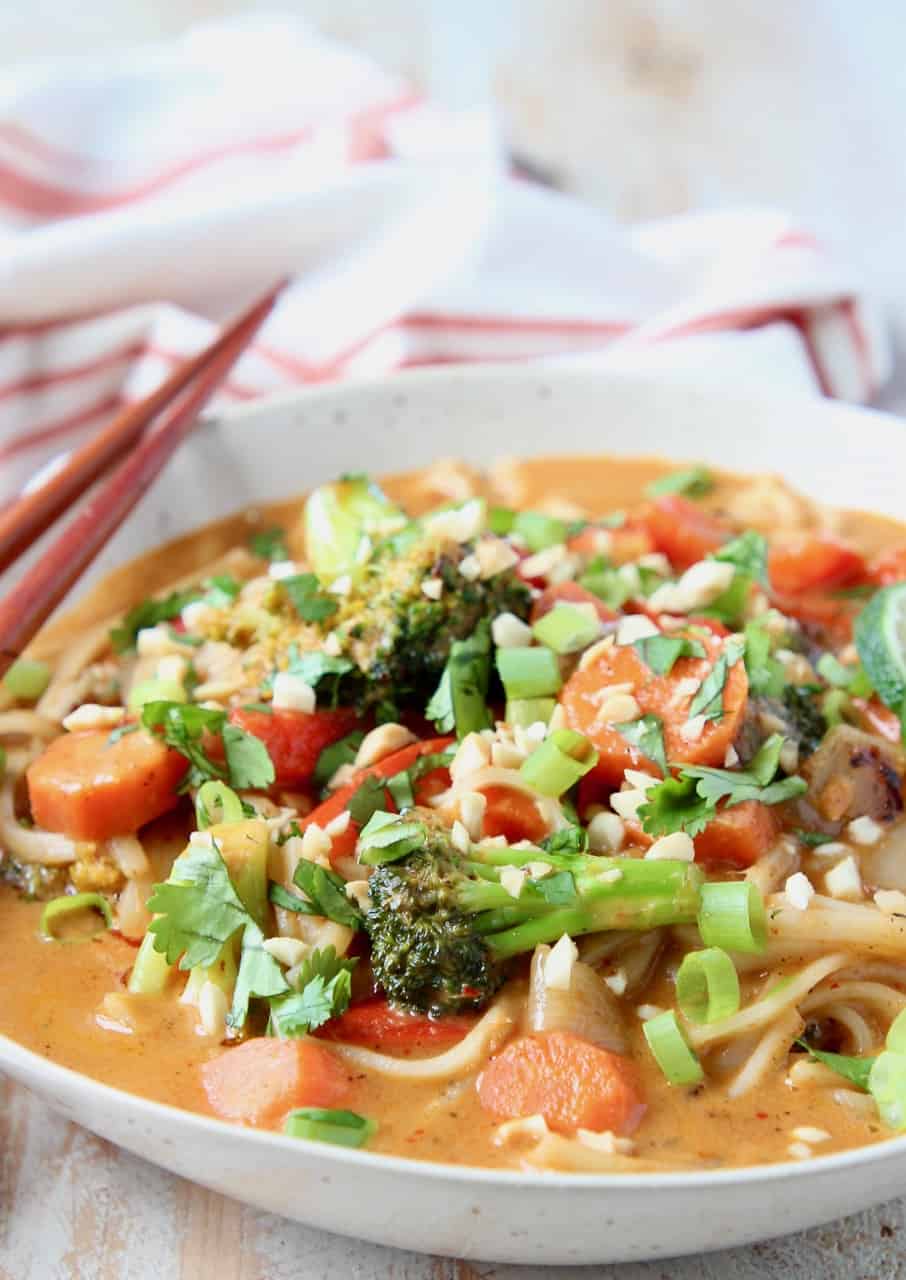 Vegetables in massaman curry sauce in bowl