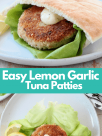 Tuna cakes in pita bread and on a leaf of lettuce