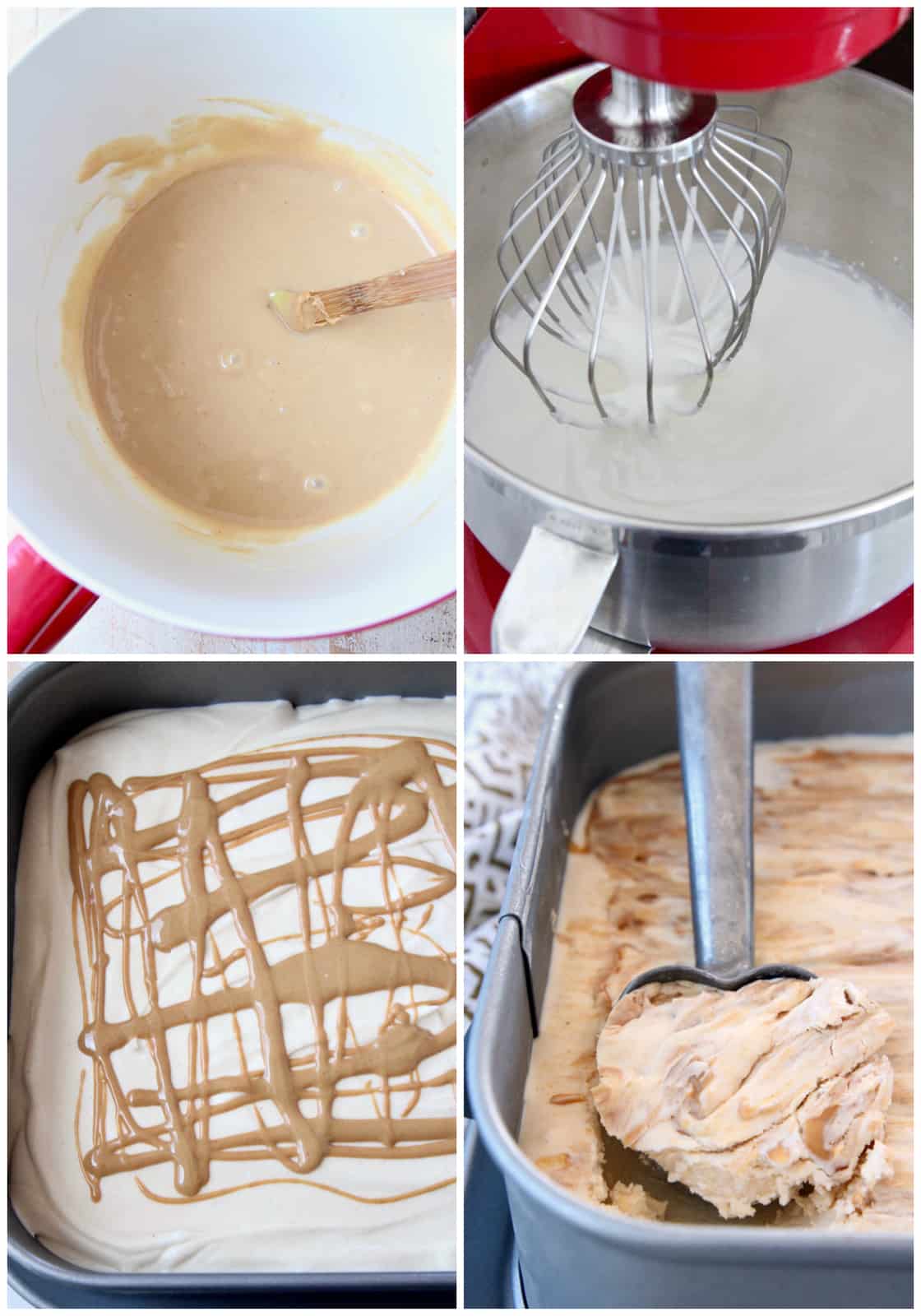 collage of images showing how to make peanut butter ice cream without a machine