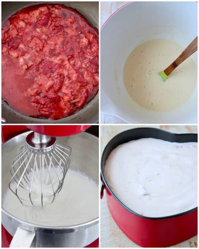 Collage of images showing how to make homemade strawberry ice cream