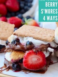 Smores with strawberries and blueberries
