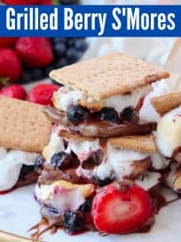 Smores with strawberries and blueberries