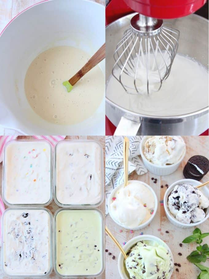 Collage showing how to make homemade ice cream