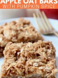 apple oatmeal bars on plate with fork