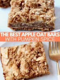 apple oatmeal bars on plate with fork