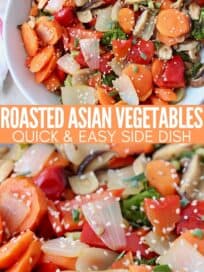 roasted vegetables in bowl with chopsticks