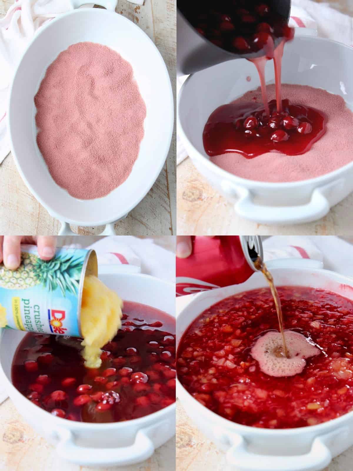 collage of images showing how to make cherry jello salad