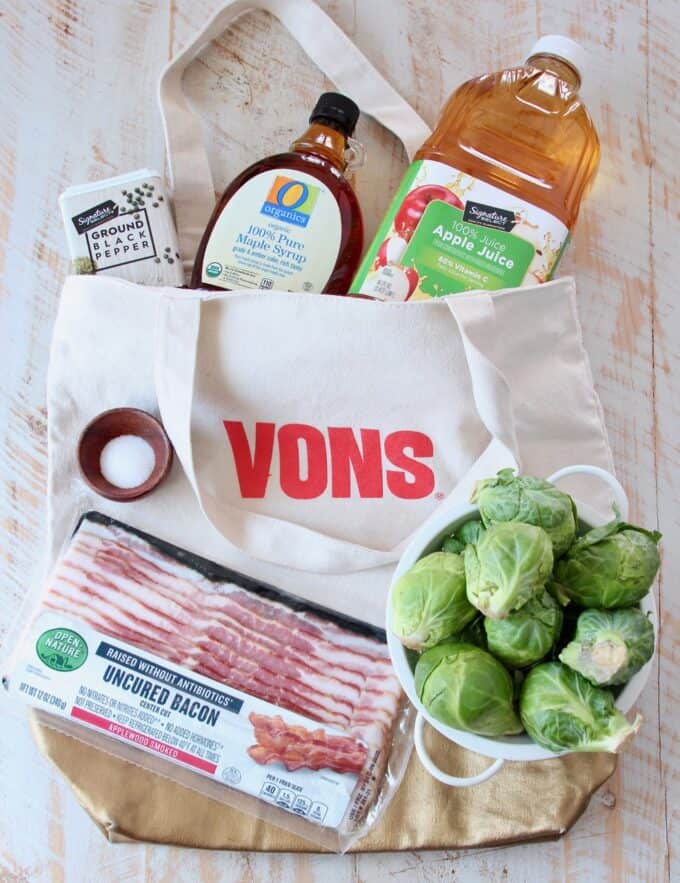 Ingredients for maple bacon brussel sprouts