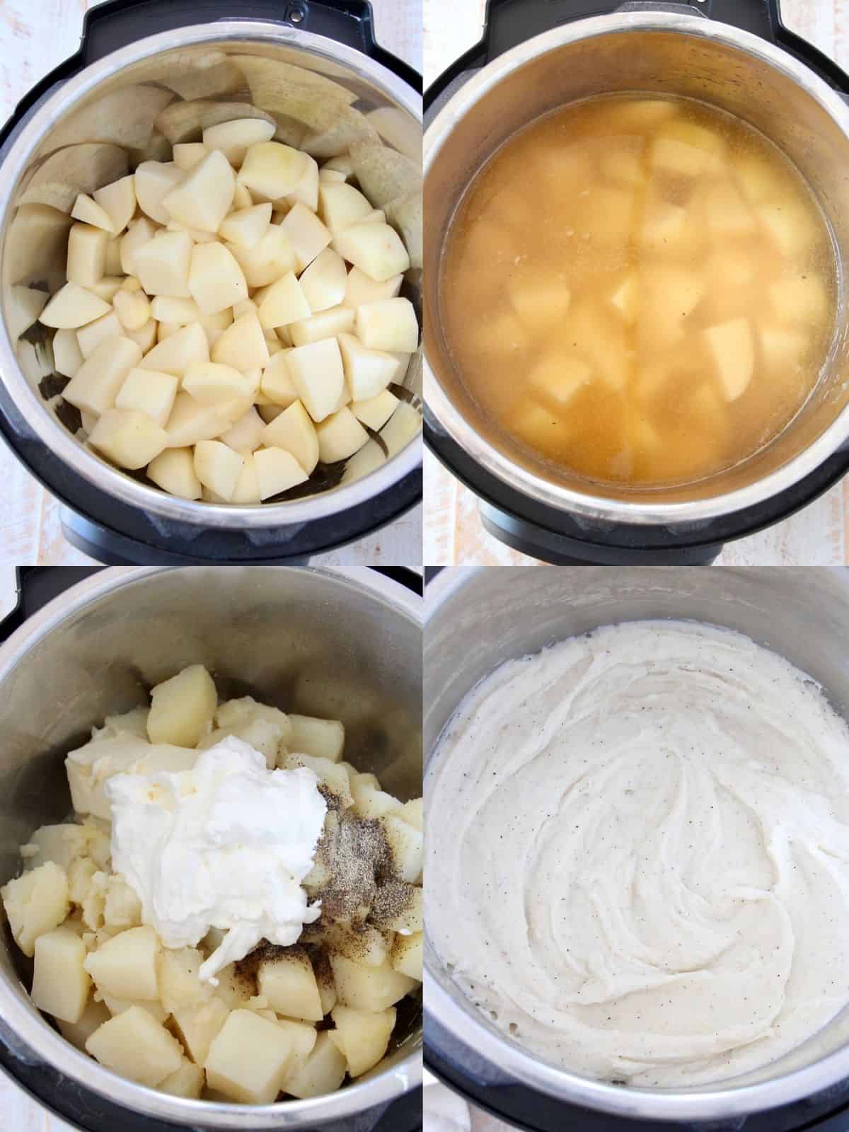 collage of images showing how to make mashed potatoes in an instant pot
