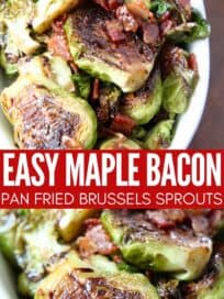 pan fried brussels sprouts in serving dish