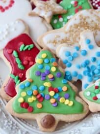 decorated holiday sugar cookies on plate