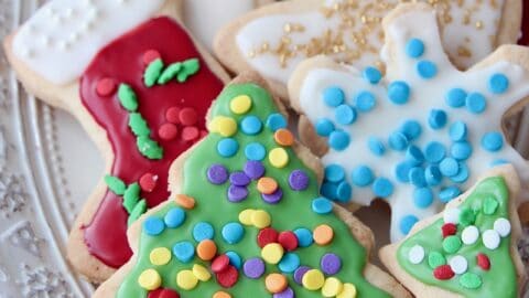decorated holiday sugar cookies on plate