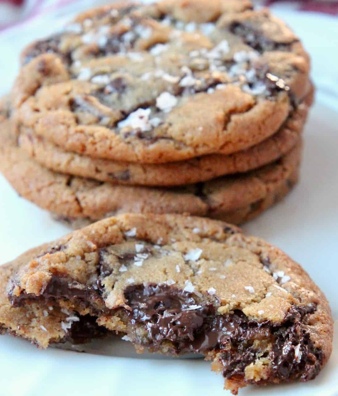 salted chocolate chunk cookies on plate