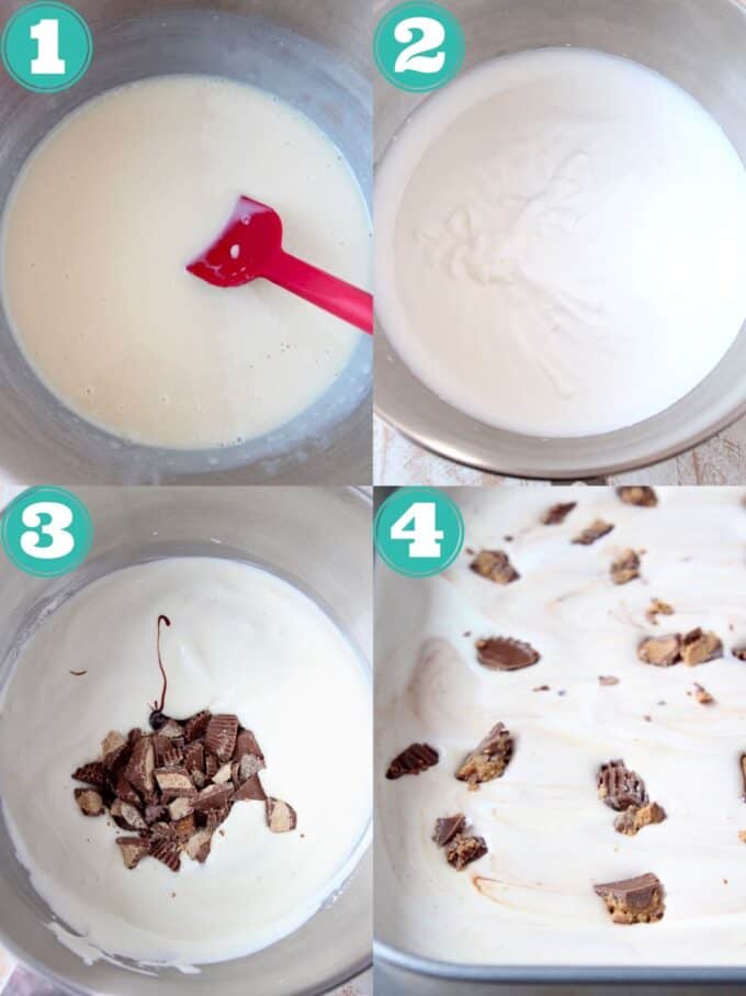 collage of images showing how to make homemade moose tracks ice cream