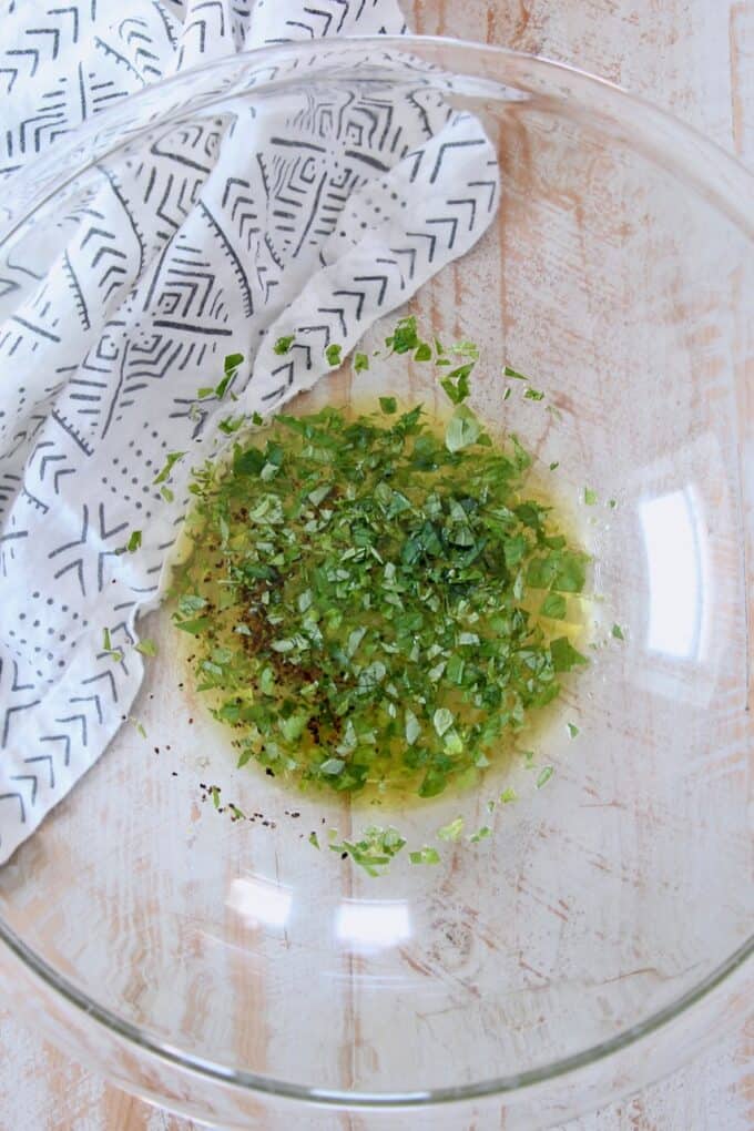 lemon herb dressing in glass bowl