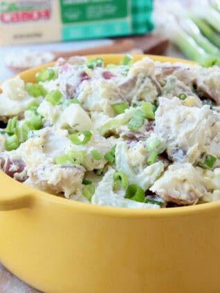 potato salad in yellow bowl