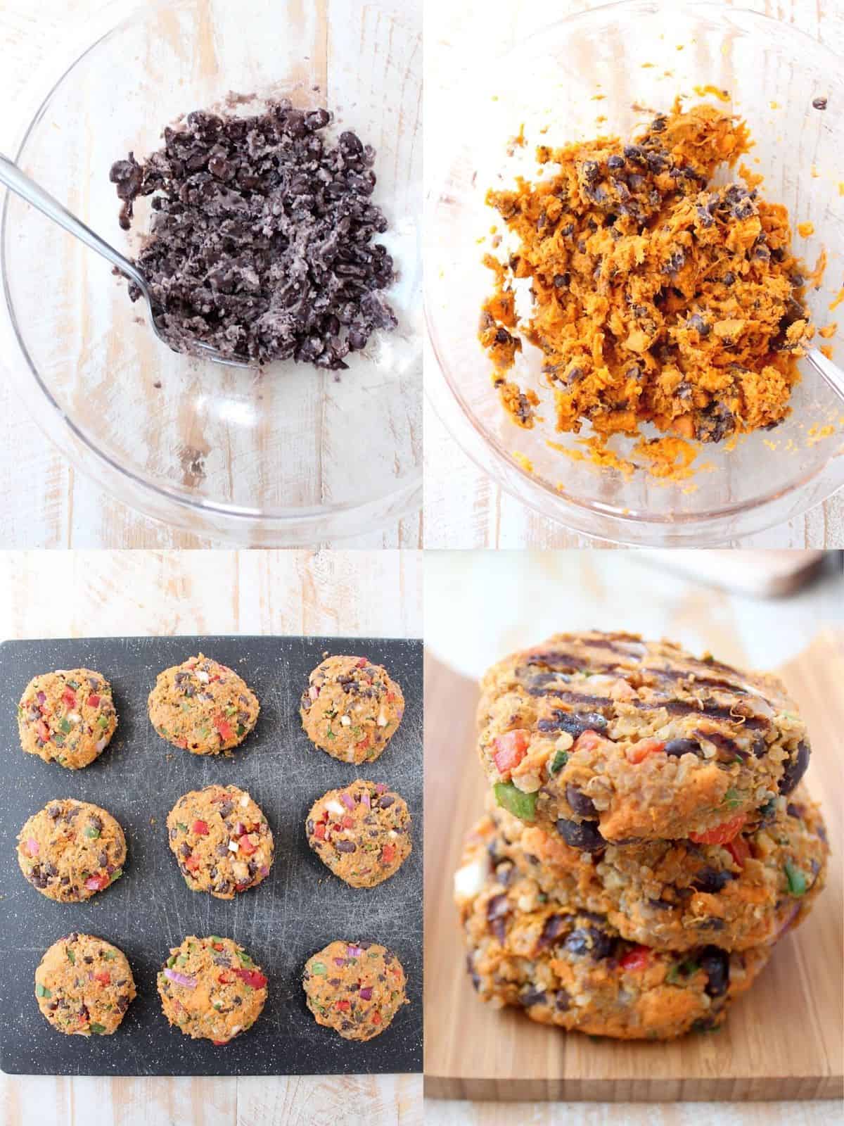 collage of images showing how to make veggie burgers