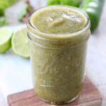 mason jar of green enchilada sauce