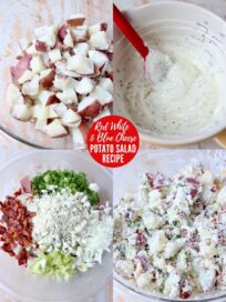 collage of images showing how to make blue cheese potato salad