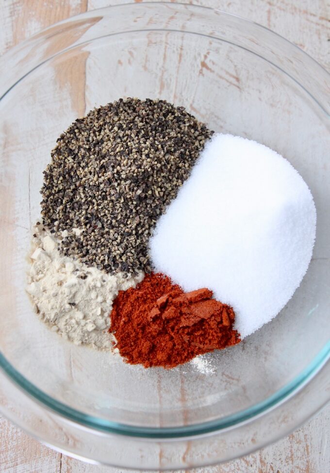 spices divided in a glass bowl