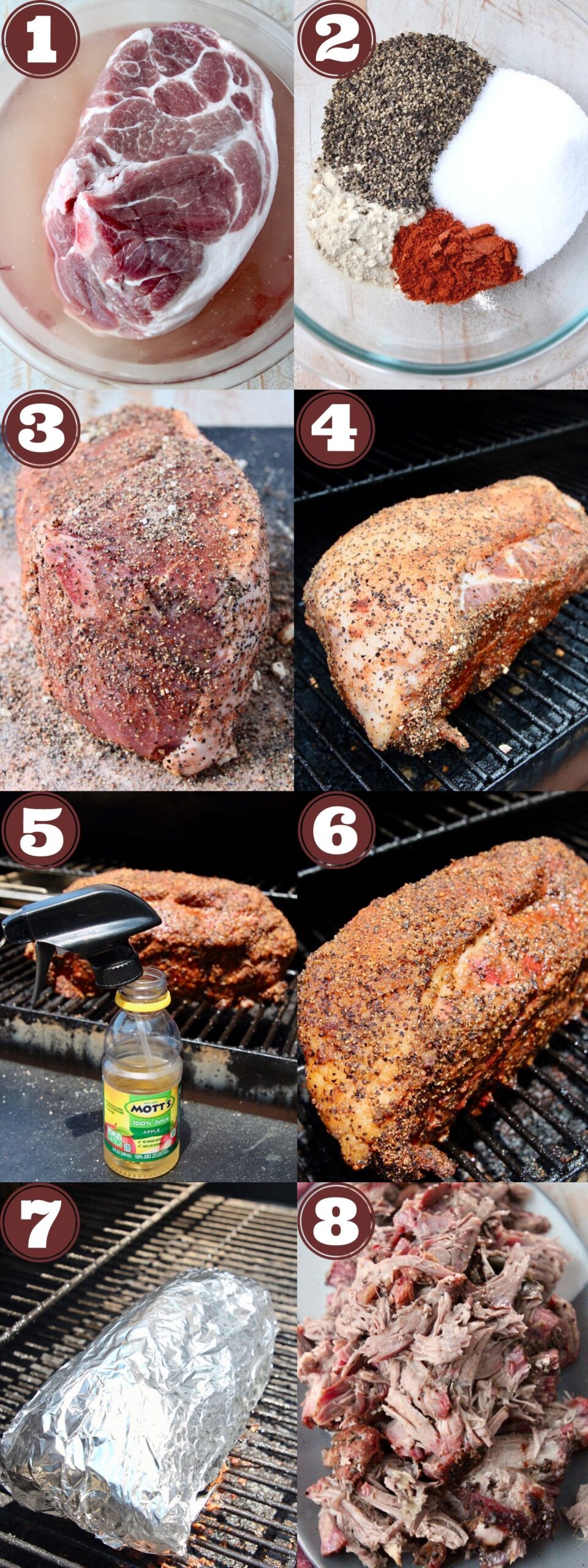collage of images showing how to make smoked pulled pork