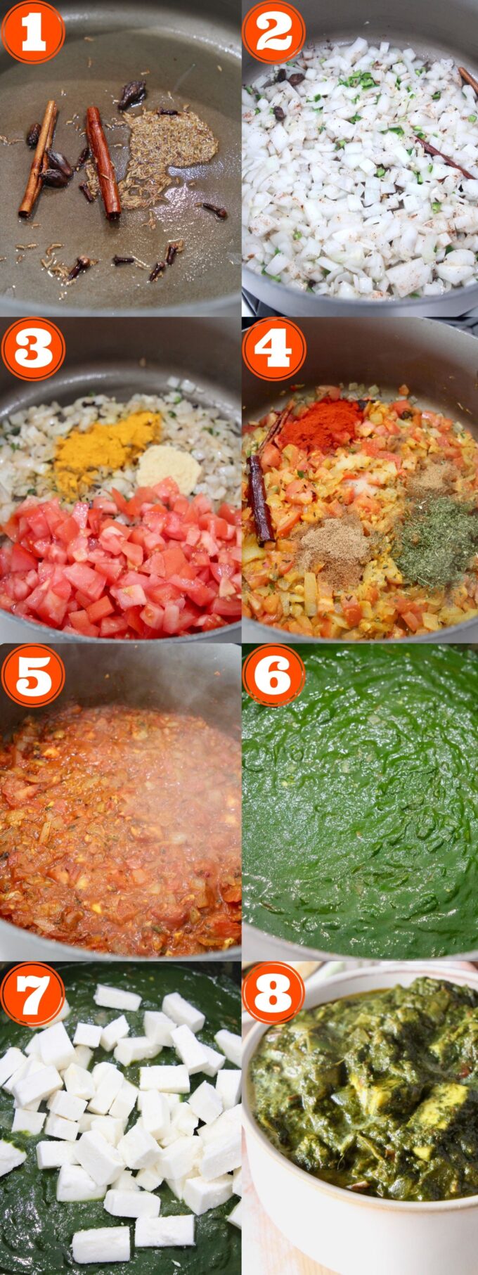 collage of images showing how to make palak paneer