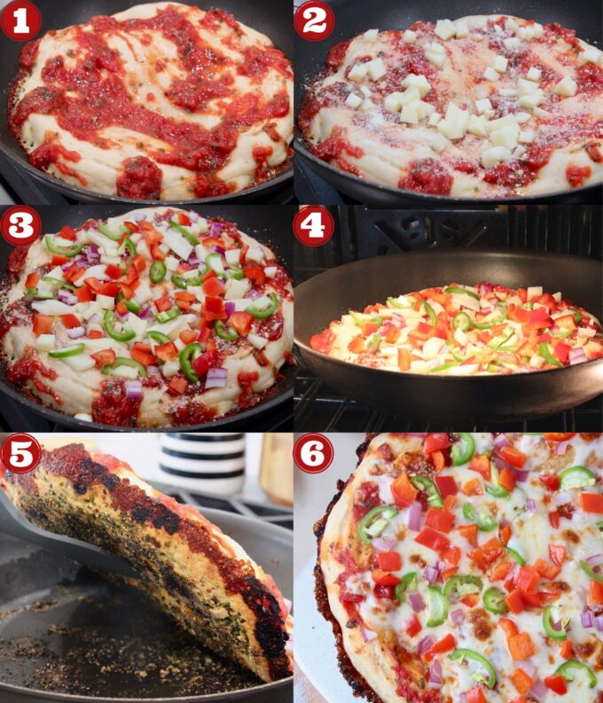 collage of images showing how to make pan pizza