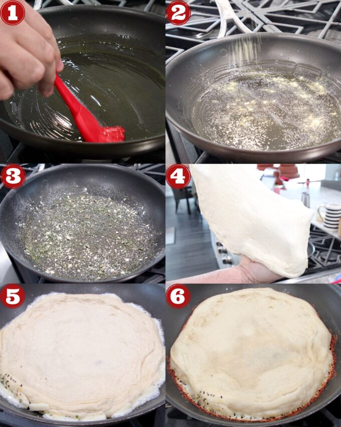 collage of images showing how to make seasoned pan pizza