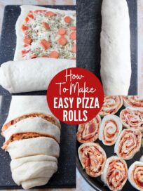 collage of images showing how to make pizza rolls