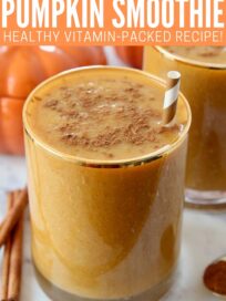pumpkin smoothie in glass with straw