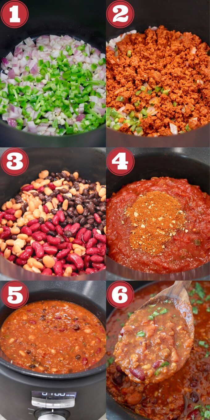 collage of images showing how to make vegan chili