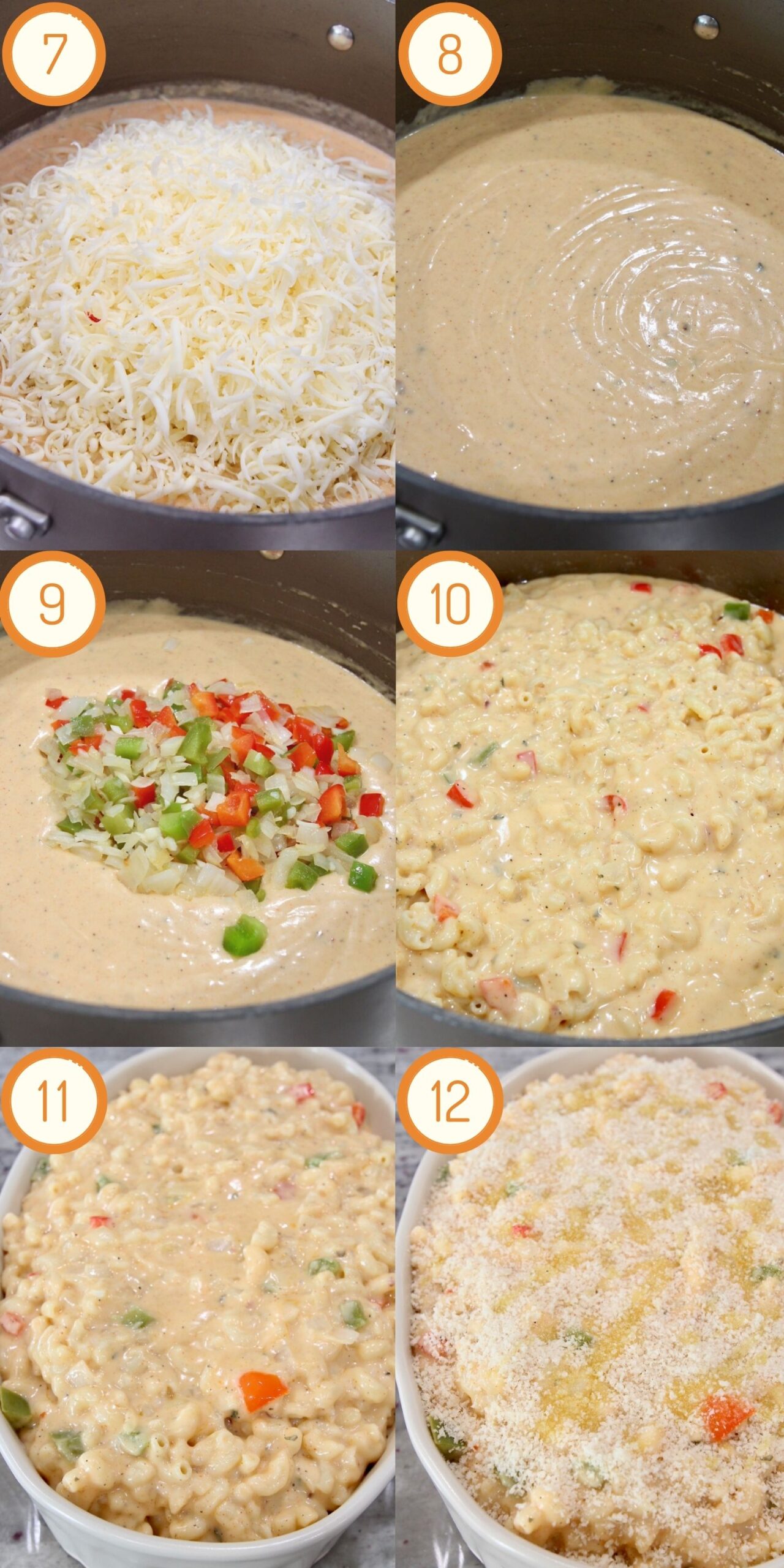 collage of images showing how to make cajun mac and cheese