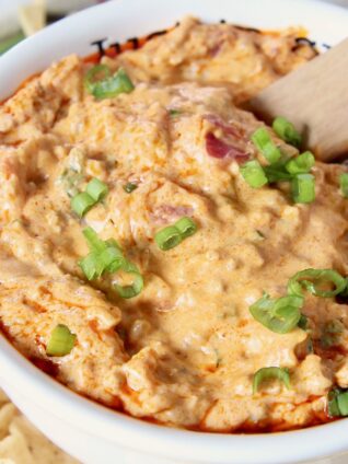 cheeseburger dip in bowl with spoon