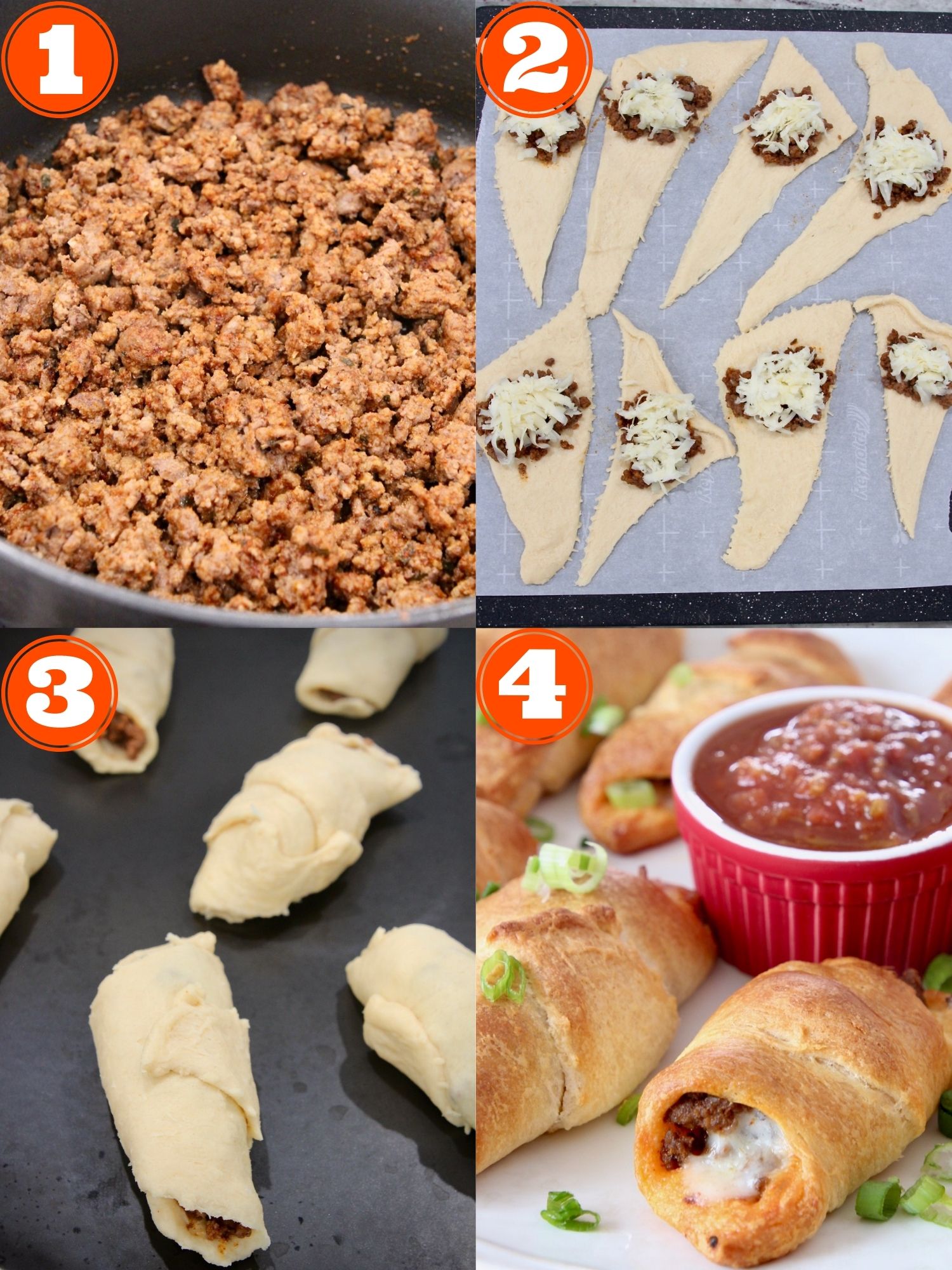 collage of images showing how to make taco crescent rolls