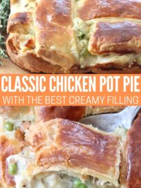 baked pot pie with puff pastry crust