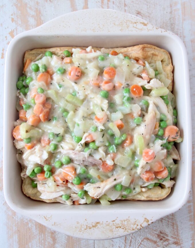 prepared pot pie, unbaked, in a square dish