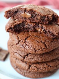 stack of chocolate cookies on plate