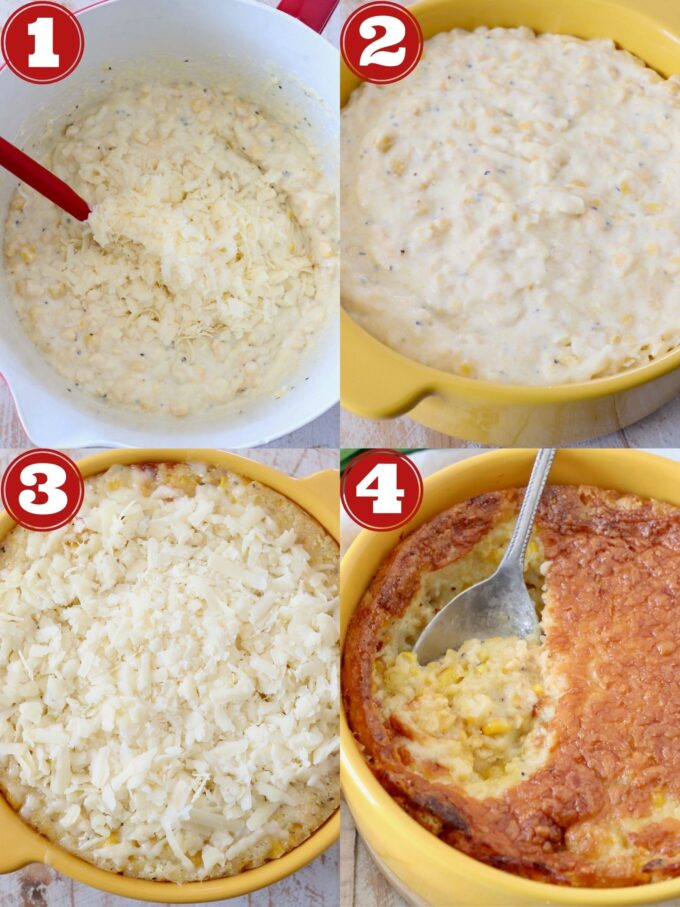 collage of images showing how to make corn casserole