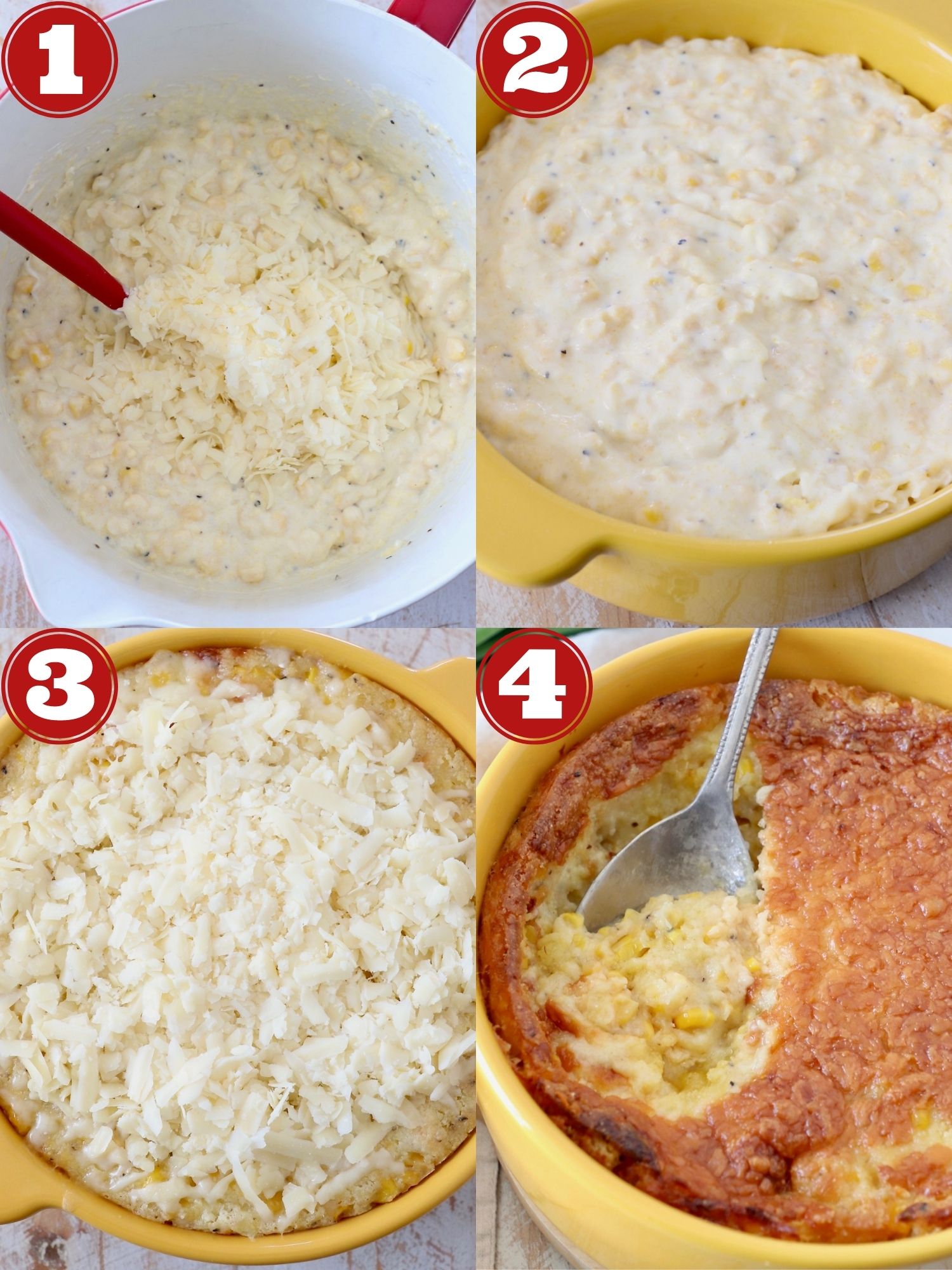 collage of images showing how to make corn casserole